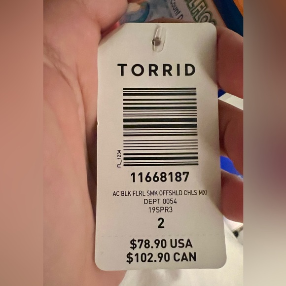 NWT Torrid Black Floral Challis off shoulder maxi dress bell sleeve smocked 2x - Picture 4 of 4